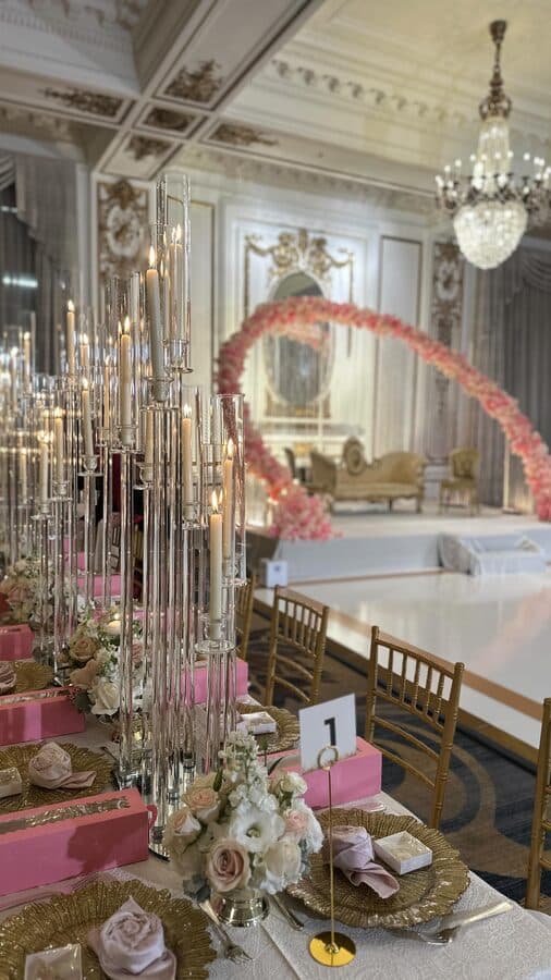 Instagram reel — Ballroom reception · Chandeliers